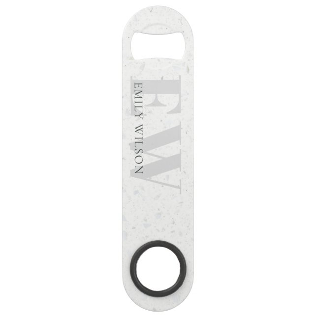 Elegant Rustic Terrazzo Stone Grey Name Monogram (Front)