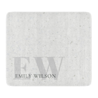 Elegant Rustic Terrazzo Stone Grey Name Monogram Cutting Board