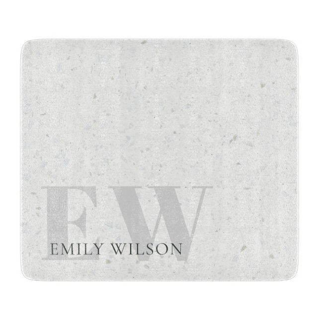 Elegant Rustic Terrazzo Stone Grey Name Monogram Cutting Board (Front)