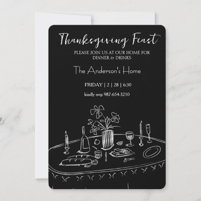 Elegant Rustic Thanksgiving Dinner Invitation (Front)