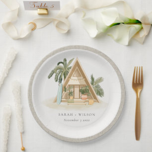 Elegant Rustic Tropical Palm Beach Shack Wedding Paper Plate