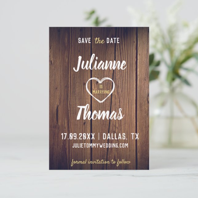 Elegant Rustic Typography No Photo Wedding Save The Date (Standing Front)