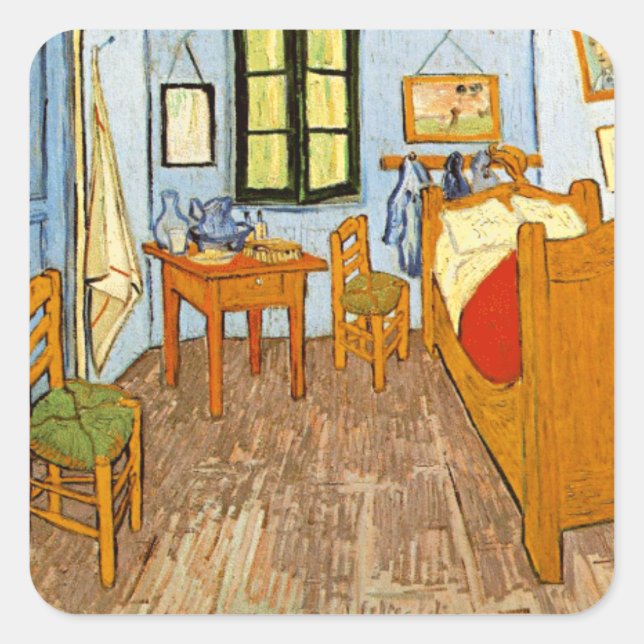 Elegant Rustic Vincent Van Gogh - Bedroom at Arles Square Sticker (Front)