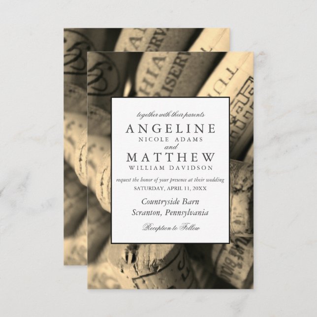 Elegant Rustic Vineyard & Wine Cork Wedding Card (Front/Back)