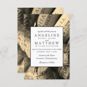 Elegant Rustic Vineyard & Wine Cork Wedding Card