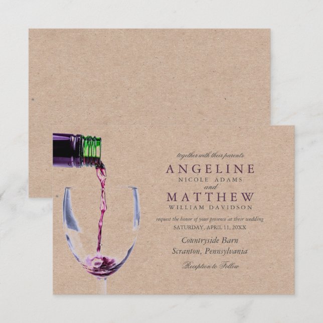 Elegant Rustic Vineyard & Wine Glass Wedding Card (Front/Back)
