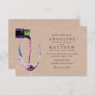 Elegant Rustic Vineyard & Wine Glass Wedding Card