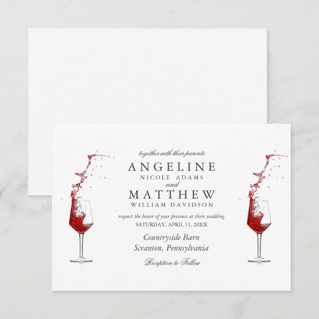 Elegant Rustic Vineyard & Wine Glass Wedding Card (Front/Back)