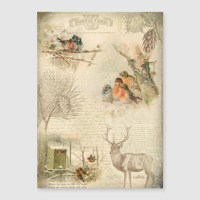 Elegant Rustic Vintage Christmas Woodland Collage (Front)