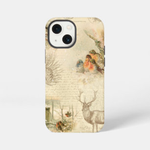Elegant Rustic Vintage Christmas Woodland Collage iPhone 13 Mini Case