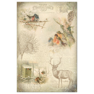 Elegant Rustic Vintage Christmas Woodland Collage Tissue Paper