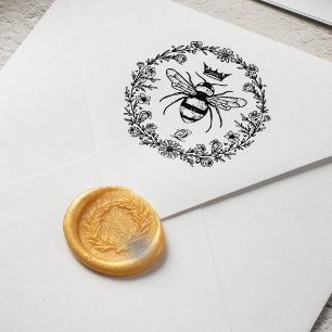 Elegant Rustic Vintage Crown Honey Queen Bee Self-inking Stamp