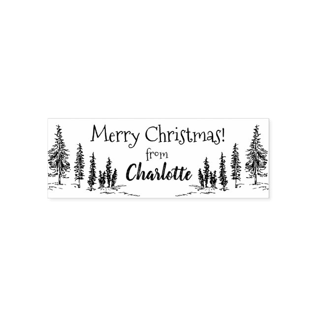 Elegant Rustic Vintage Merry Christmas Pine Trees Self-inking Stamp (Design)