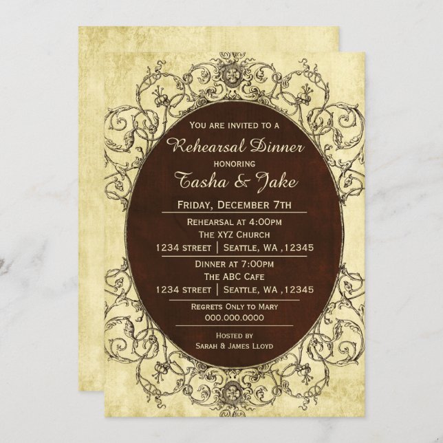 Elegant Rustic Vintage Rehearsal Dinner Invitation (Front/Back)