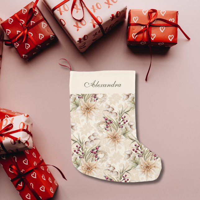 Elegant Rustic Watercolor Botanical Christmas Small Christmas Stocking (Creator Uploaded)