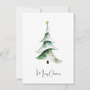 Elegant Rustic Watercolor Christmas Tree  Holiday Card