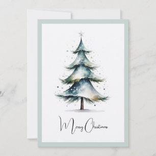 Elegant Rustic Watercolor Christmas Tree Holiday Card