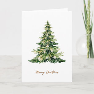 Elegant Rustic Watercolor Christmas Tree Holiday Card