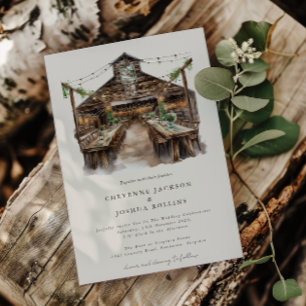 Elegant Rustic Watercolor Country Barn Wedding  Invitation