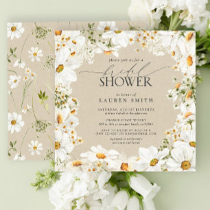 Elegant Rustic Watercolor Daisy Bridal Shower Invitation