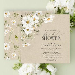 Elegant Rustic Watercolor Daisy Bridal Shower Invitation