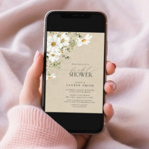 Elegant Rustic Watercolor Daisy Bridal Shower Invitation