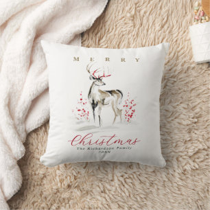 Elegant Rustic Watercolor Deer Christmas Cushion
