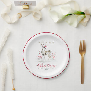 Elegant Rustic Watercolor Deer Christmas Paper Plate