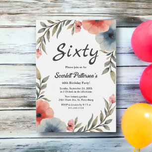 Elegant Rustic Watercolor Floral 60th Birthday Invitation