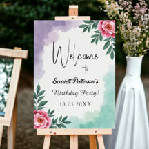 Elegant Rustic Watercolor Floral Birthday Welcome
