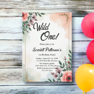 Elegant Rustic Watercolor Floral Boho 1st Birthday Invitation