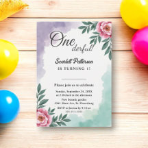 Elegant Rustic Watercolor Floral Boho 1st Birthday