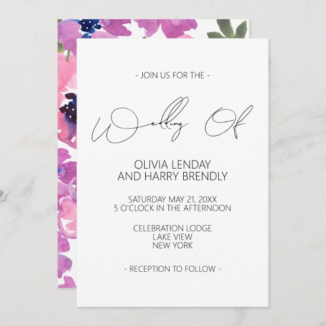 Elegant Rustic Watercolor Floral Wedding Invitation (Front/Back)