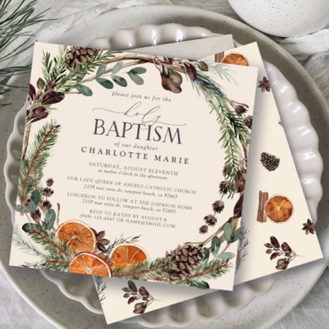 Elegant Rustic Watercolor Greenery Holy Baptism Invitation (Baptism Invitation!)