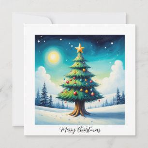 Elegant Rustic Watercolor Merry Christmas Tree Holiday Card