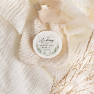 Elegant Rustic Watercolor Pine Trees Classic Round Sticker