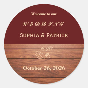 Elegant rustic wedding classic round sticker