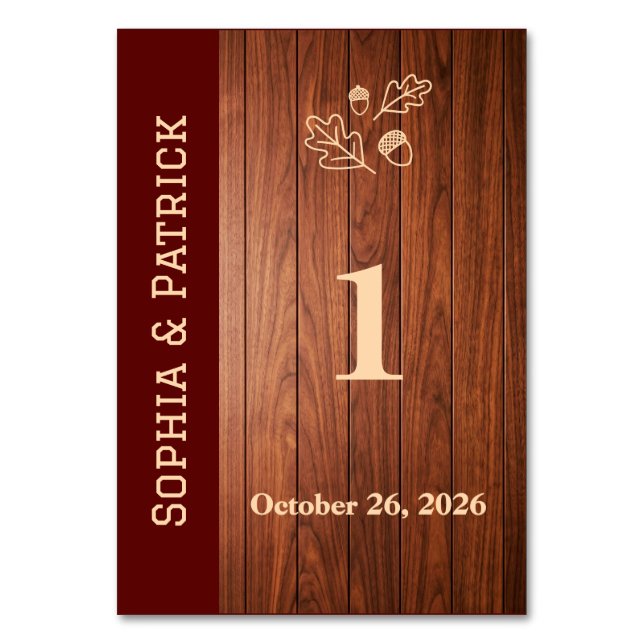 Elegant rustic wedding invitation table number (Back)