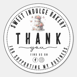 Elegant Rustic White Bakery Thank You Classic Round Sticker
