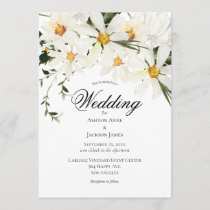 Elegant Rustic White Daisies Modern Wedding  Invitation
