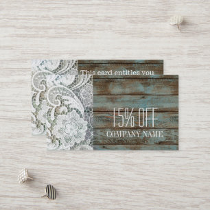 elegant rustic white lace blue barn wood discount card