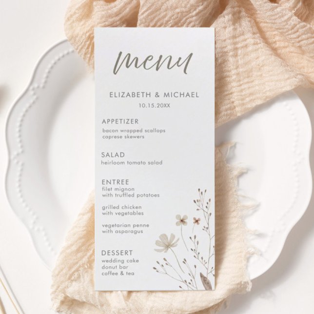 Elegant Rustic Wildflower Floral Wedding Menu (Creator Uploaded)