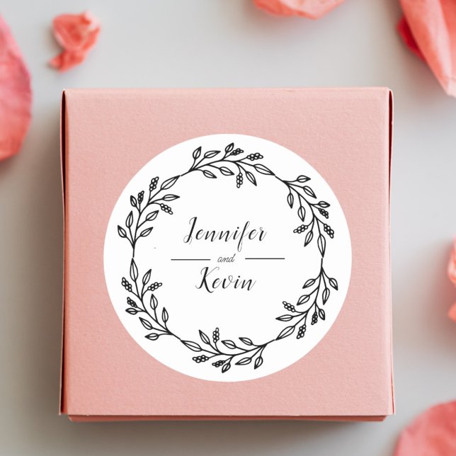 Elegant Rustic Wildflower Folk Wedding Favour Classic Round Sticker (Creator Uploaded)