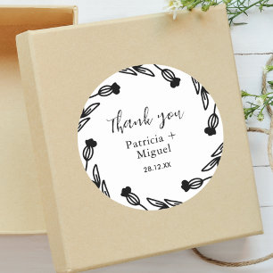 Elegant Rustic Wildflower Folk Wedding Thank You Classic Round Sticker
