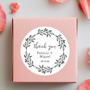 Elegant Rustic Wildflower Folk Wedding Thank You Classic Round Sticker