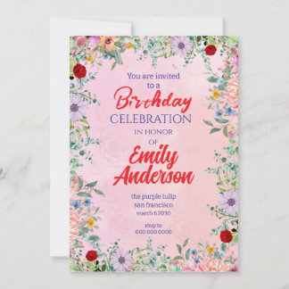 Elegant Rustic Wildflower Frame Birthday Invitation