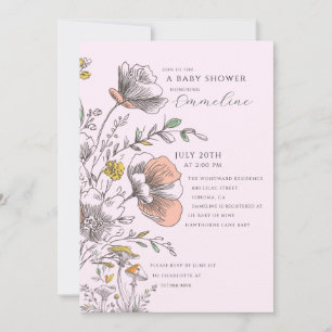 Elegant Rustic Wildflower Pink Baby Shower  Invitation