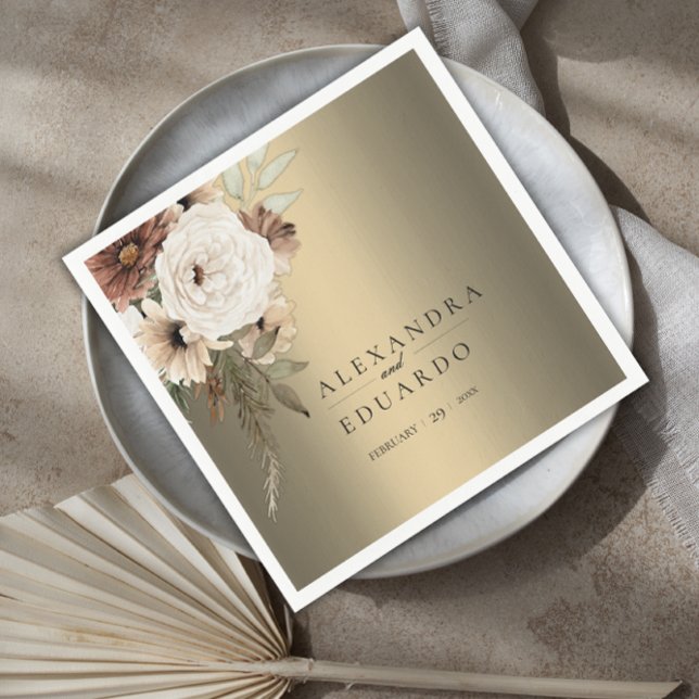 Elegant Rustic Wildflowers Gold Wedding Napkin (Creator Uploaded)