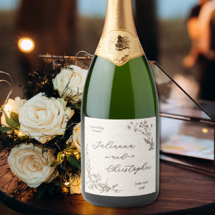 Elegant Rustic Wildflowers Script Sparkling Wine Label