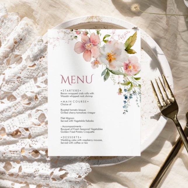Elegant Rustic Wildflowers Wedding Menu (Creator Uploaded)